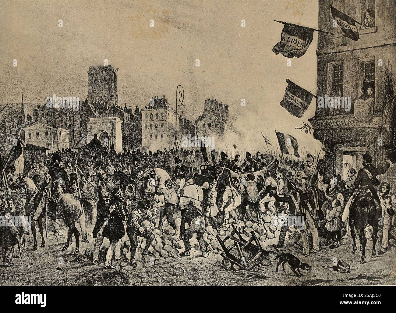 Frankreich. Paris. 1830 Revolution. La Fayette wurde als Führer der Revolution anerkannt. Stich von V. Adam. Gravur, 19. Ournées Révolutionnaires", Stockfoto