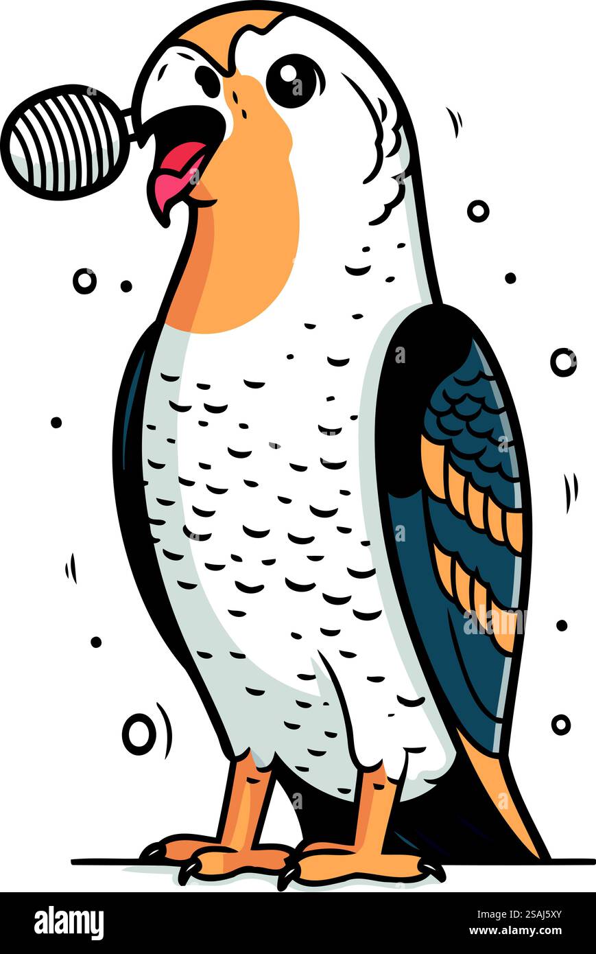 Vektor-Illustration eines Kawaii-Papageiens, der ein Lied singt. Stock Vektor