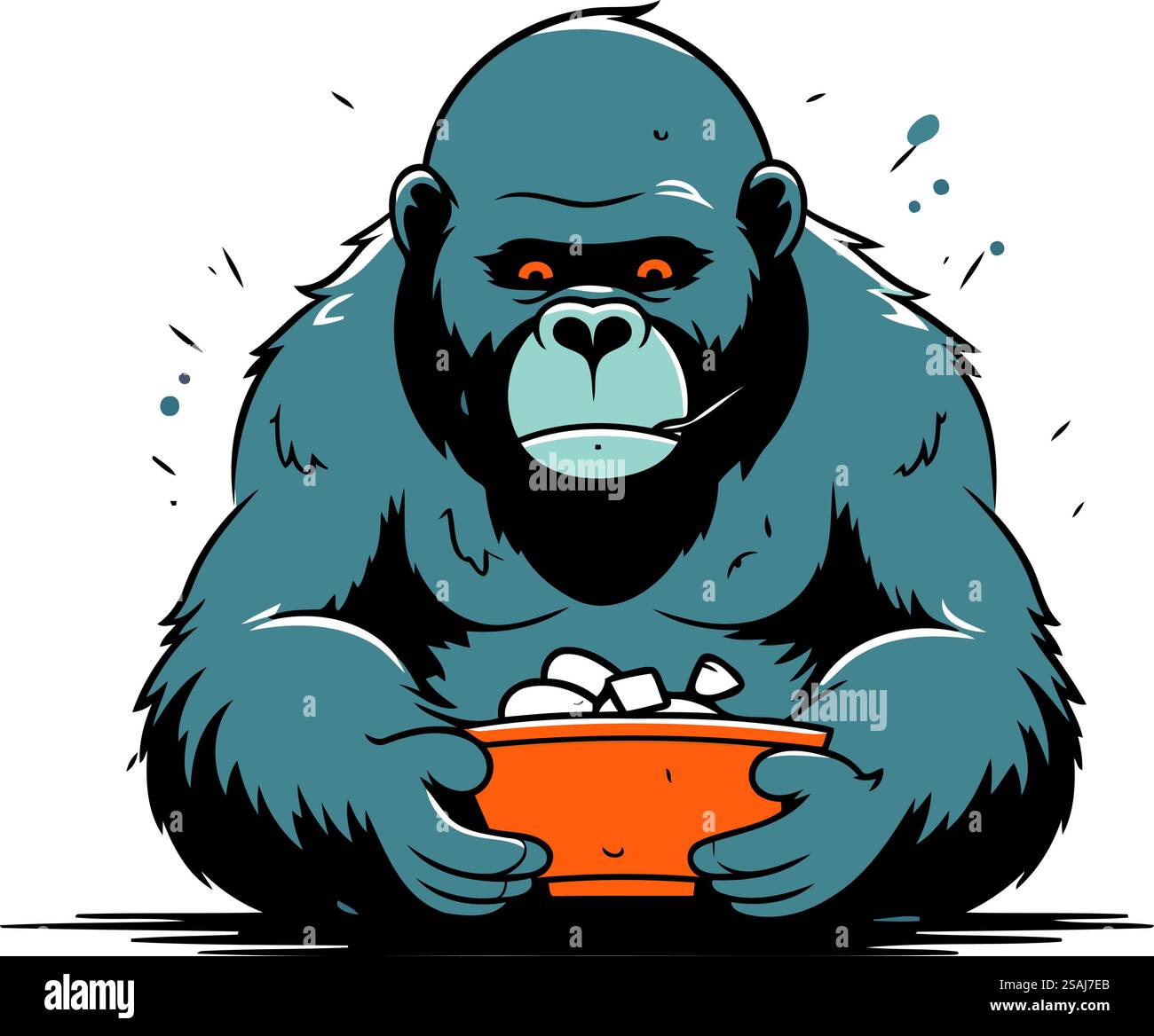 Gorilla hält eine Schüssel Popcorn. Vektorillustration isoliert auf weißem Hintergrund. Stock Vektor