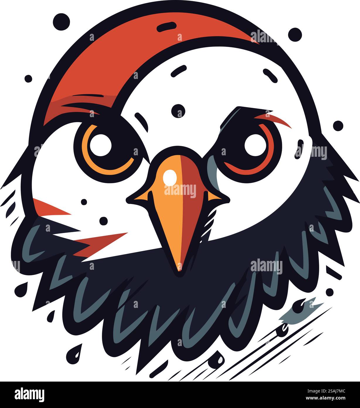 Niedliche Comiceule mit großen Augen in rotem Hut. Vektorabbildung. Stock Vektor