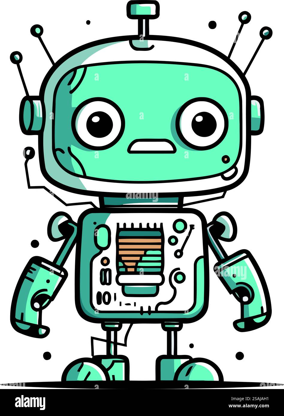 Niedlicher Karikaturroboter. Vektorabbildung. Isoliert auf weißem Hintergrund. Stock Vektor