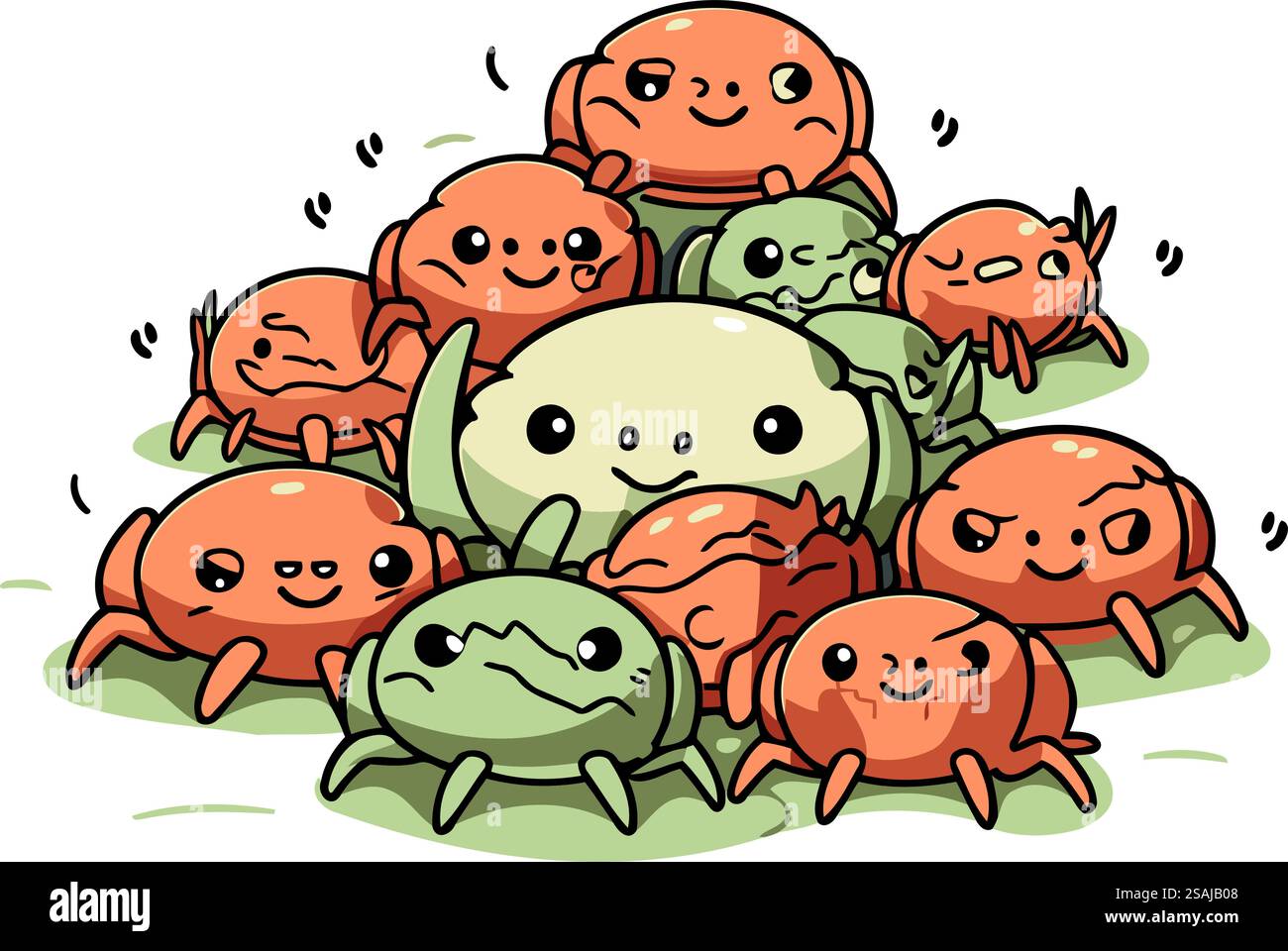 Niedliche Zeichentrickkrabben. Vektor-Illustration einer Gruppe lustiger Krabben. Stock Vektor