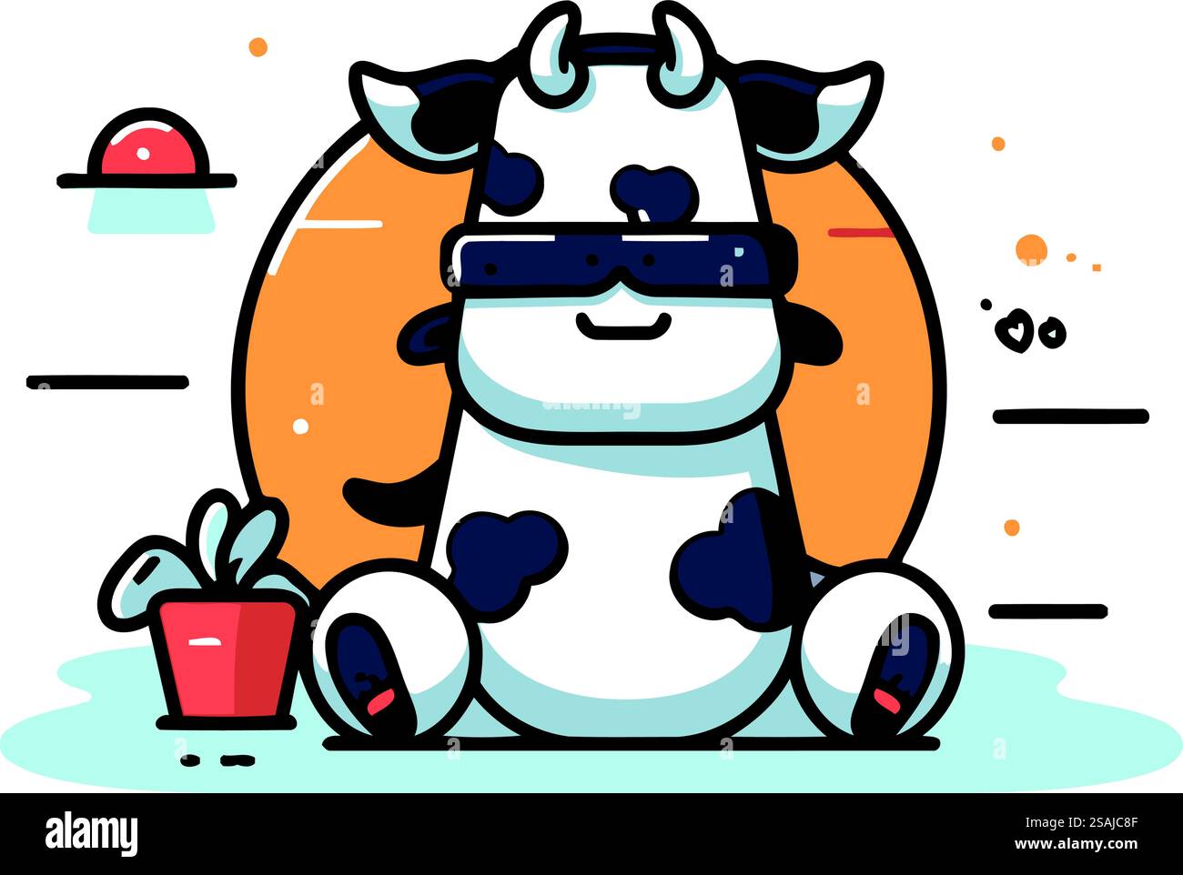 Niedliche Kuh-Zeichentrickfigur im flachen Stil. Vektorabbildung. Stock Vektor