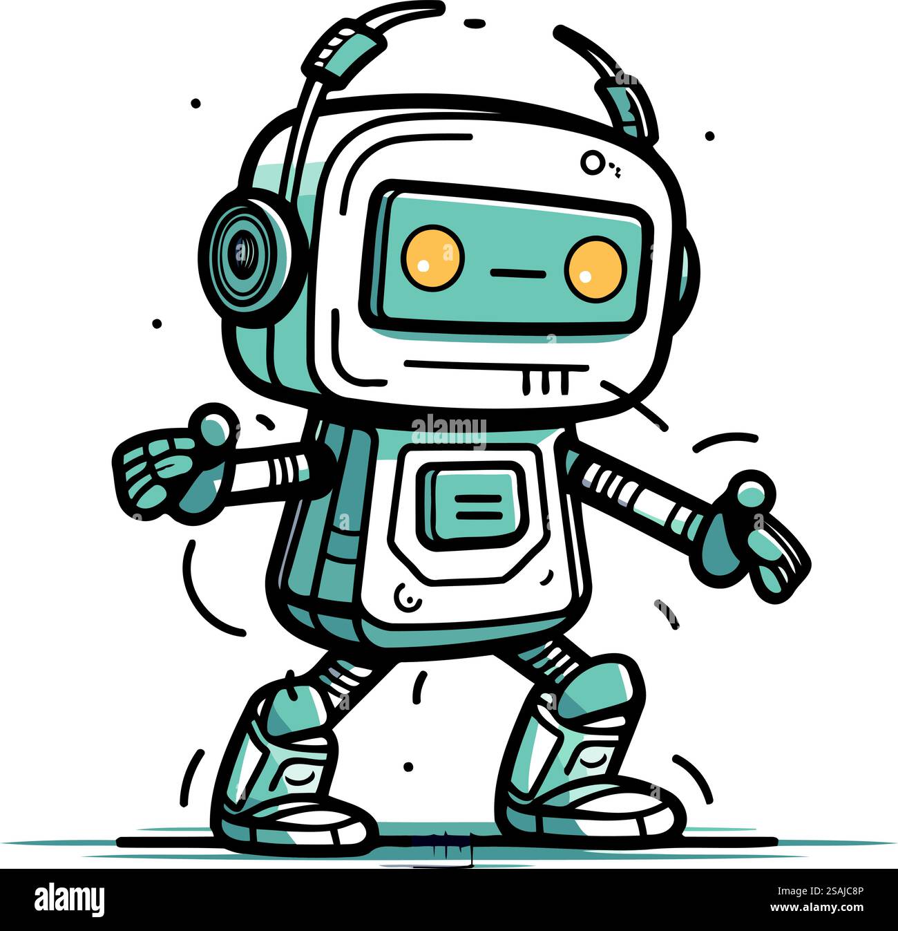 Zeichentrickroboter-Figur. Vektor-Illustration einer niedlichen Roboterfigur. Stock Vektor