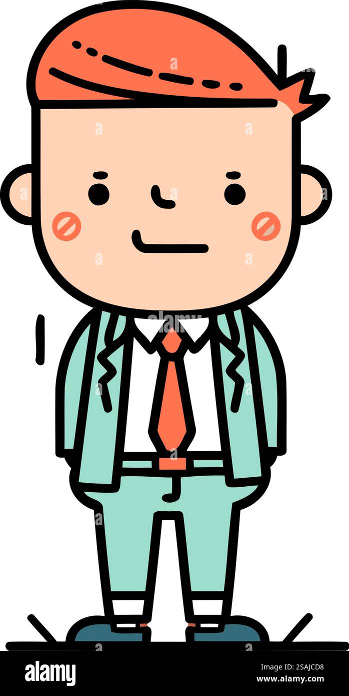 Charakter Geschäftsmann mit elegantem Anzug. Vektorgrafik. Geschäftsmann, männliche Zeichentrickfigur Stock Vektor