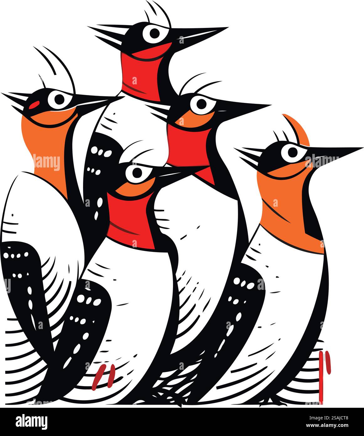 Vektorillustration einer Gruppe Spechte auf weißem Hintergrund Stock Vektor