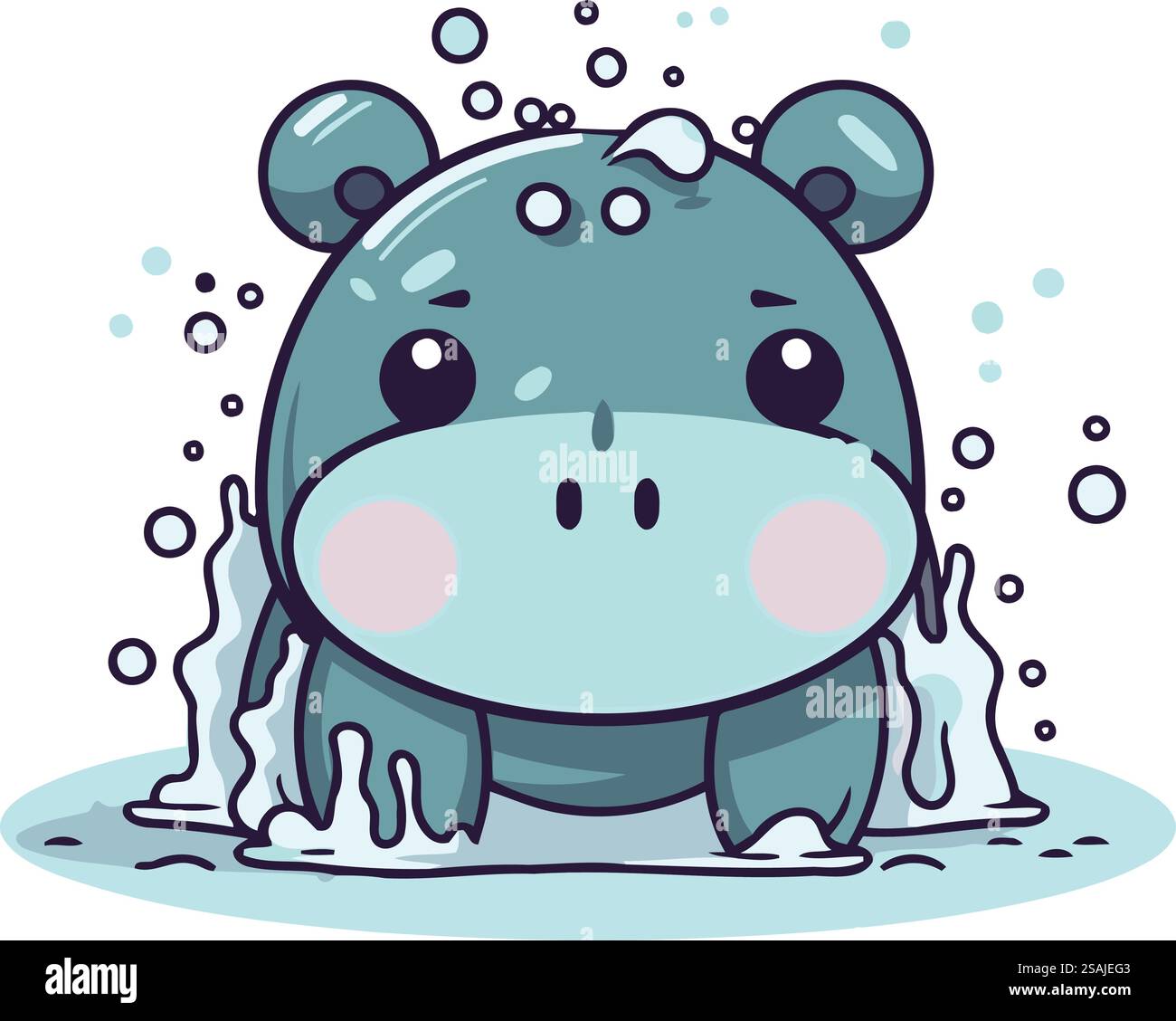 Niedliches Nilpferd im Wasser. Kindliche Vektor-Illustration. Stock Vektor