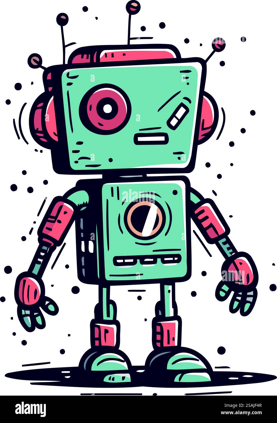 Niedlicher Roboter. Hand gezeichnete Vektorillustration im Doodle-Stil. Stock Vektor