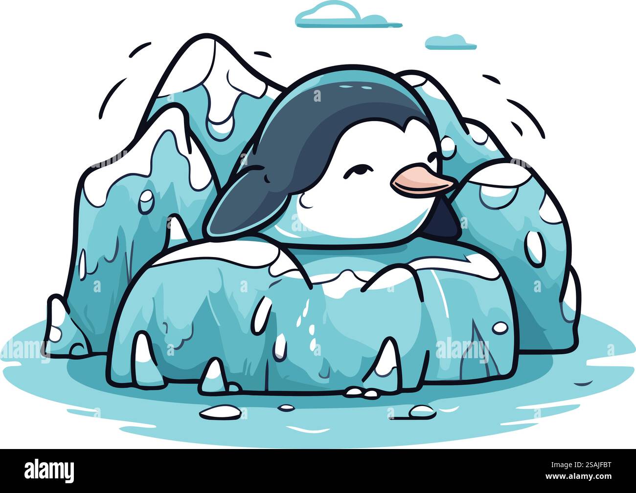 Süßer Pinguin auf dem Eisberg. Vektorillustration im Cartoon-Stil. Stock Vektor