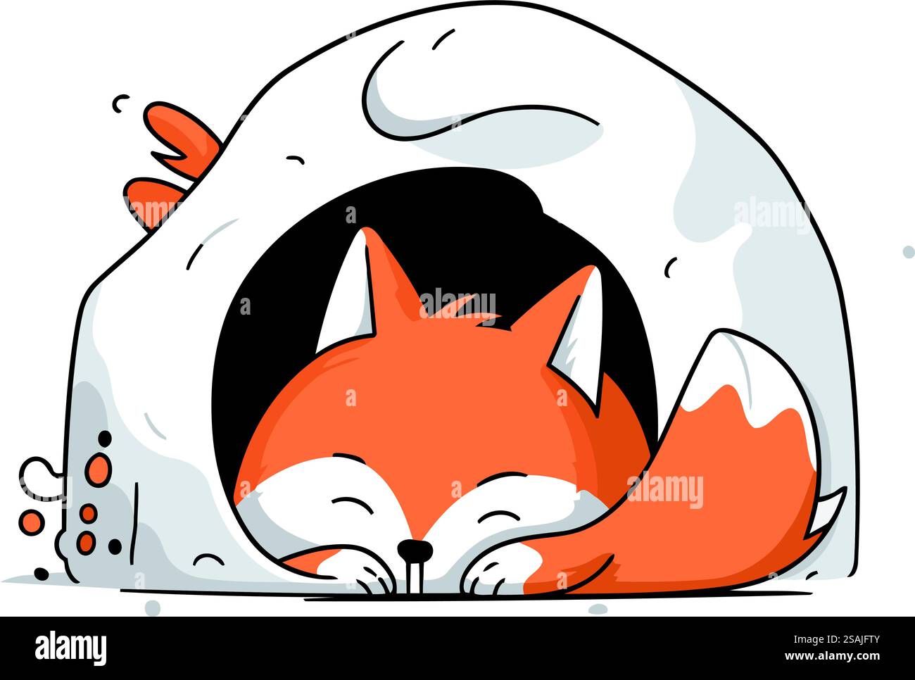 Süßer Fuchs, der in einem Katzenhaus schläft. Vektor-Zeichentrick-Illustration. Stock Vektor