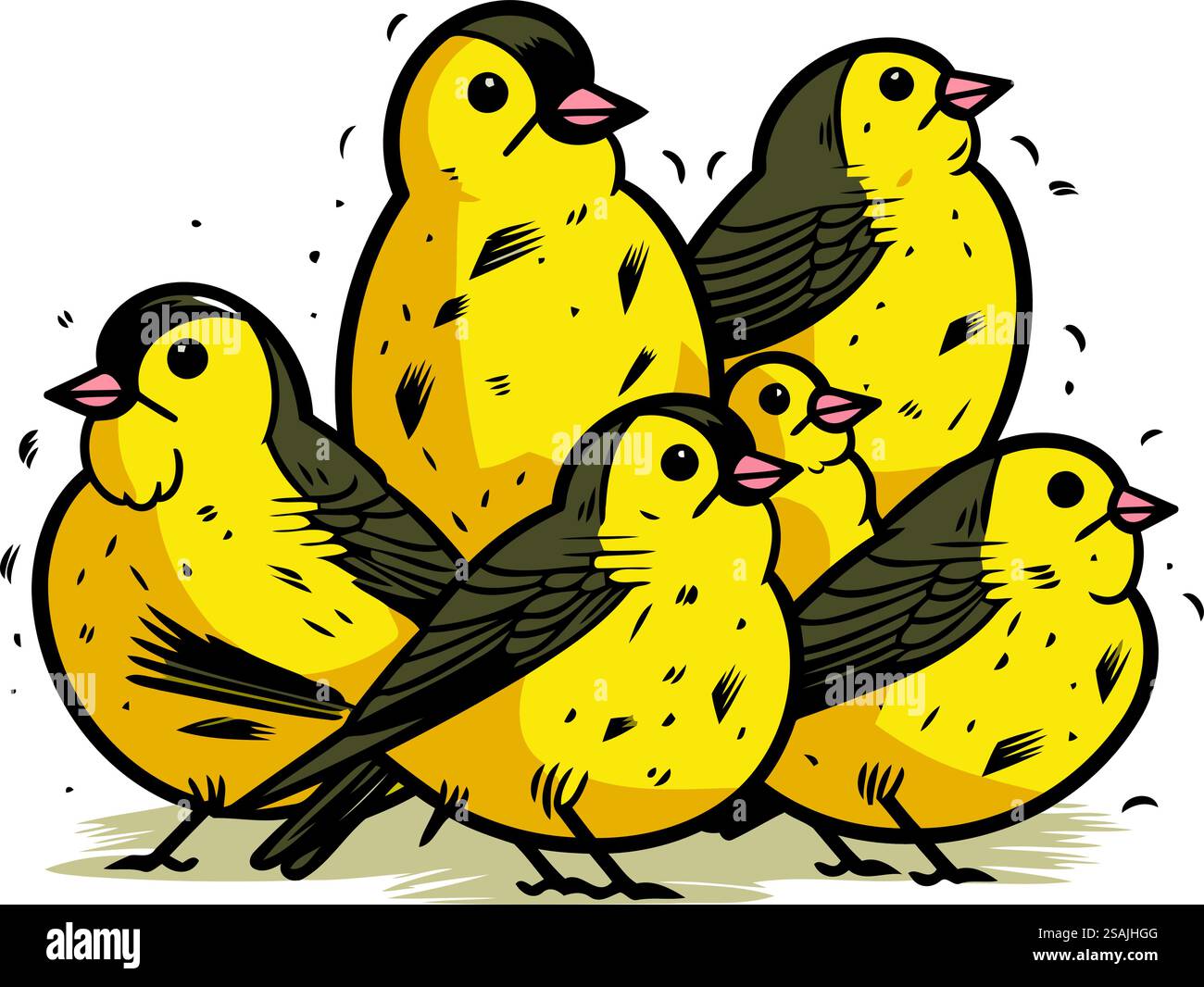 Vektor-Illustration einer Gruppe niedlicher kleiner Vögel. Handzeichnung. Stock Vektor