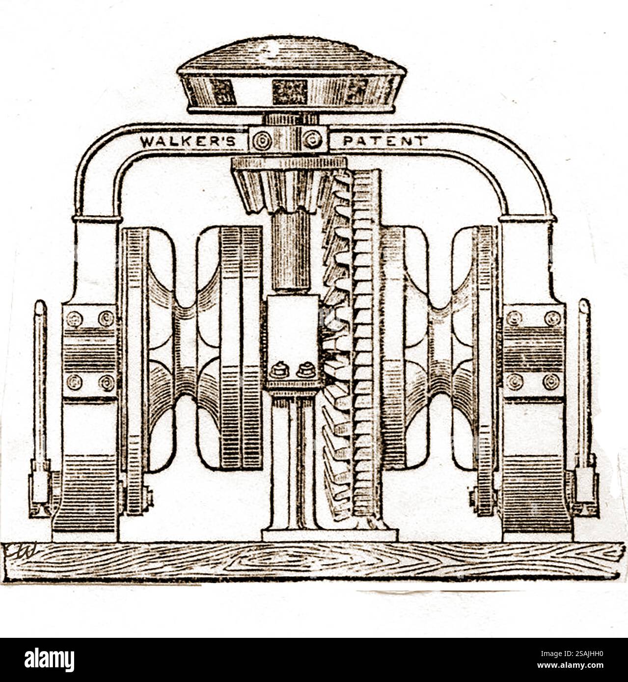Eine Illustration aus dem 19. Jahrhundert, die die Winde eines britischen Segelschiffs von Walker zeigt. Stockfoto