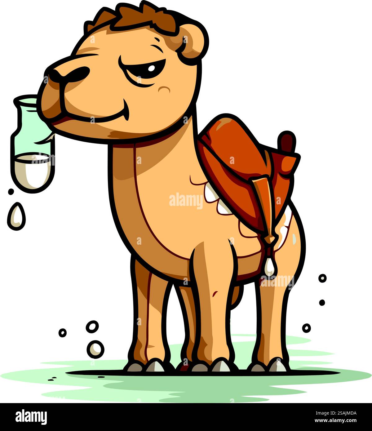 Süßes Kamel mit einem Glas Milch. Vektor-Zeichentrick-Illustration. Stock Vektor