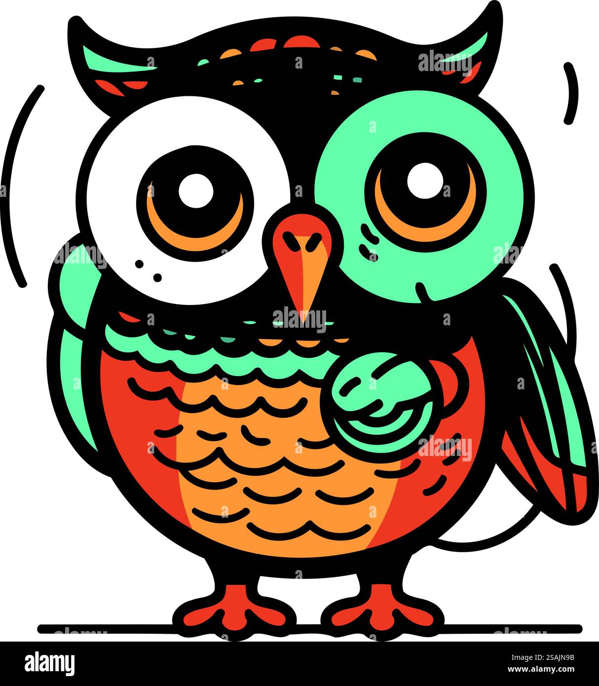 Eule mit großen Augen. Vektorabbildung in abgewickelter Form. Stock Vektor