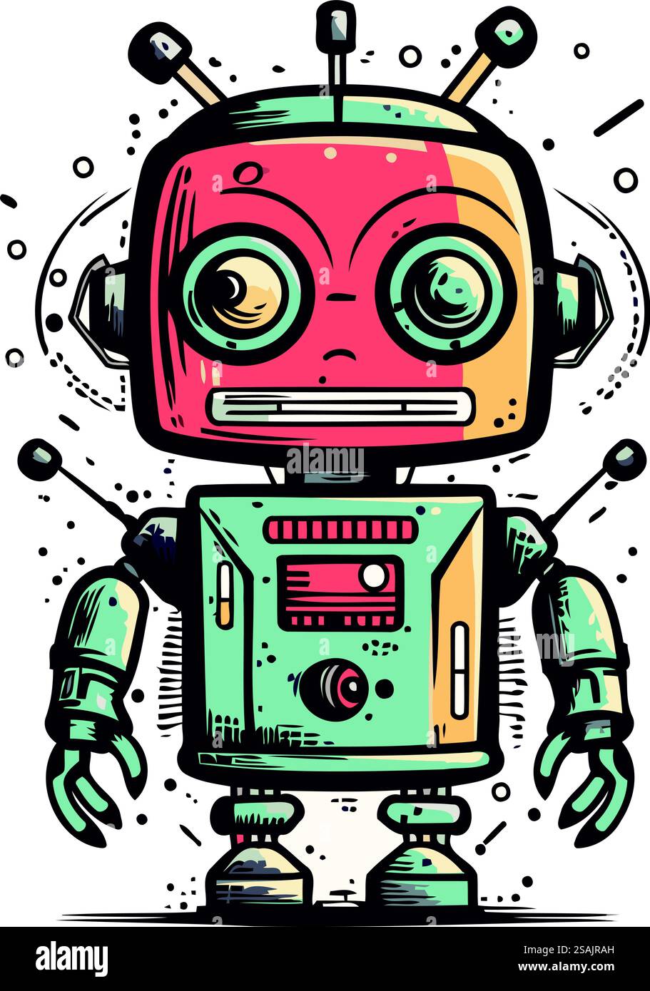 Niedlicher Karikaturroboter. Handgezeichnete Vektorgrafik. Doodle-STYLE. Stock Vektor