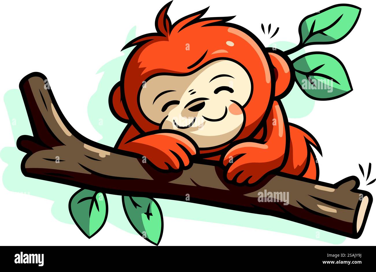 Comic lustiges Baby-Orang-Utan auf Baum. Vektorabbildung. Stock Vektor