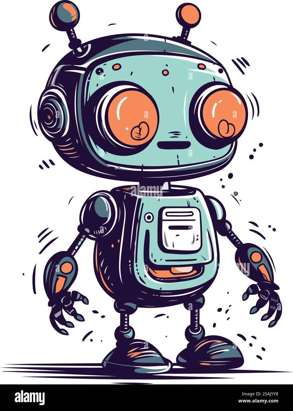 Niedlicher Karikaturroboter. Handgezeichnete Vektorgrafik. Isoliert auf weißem Hintergrund. Stock Vektor