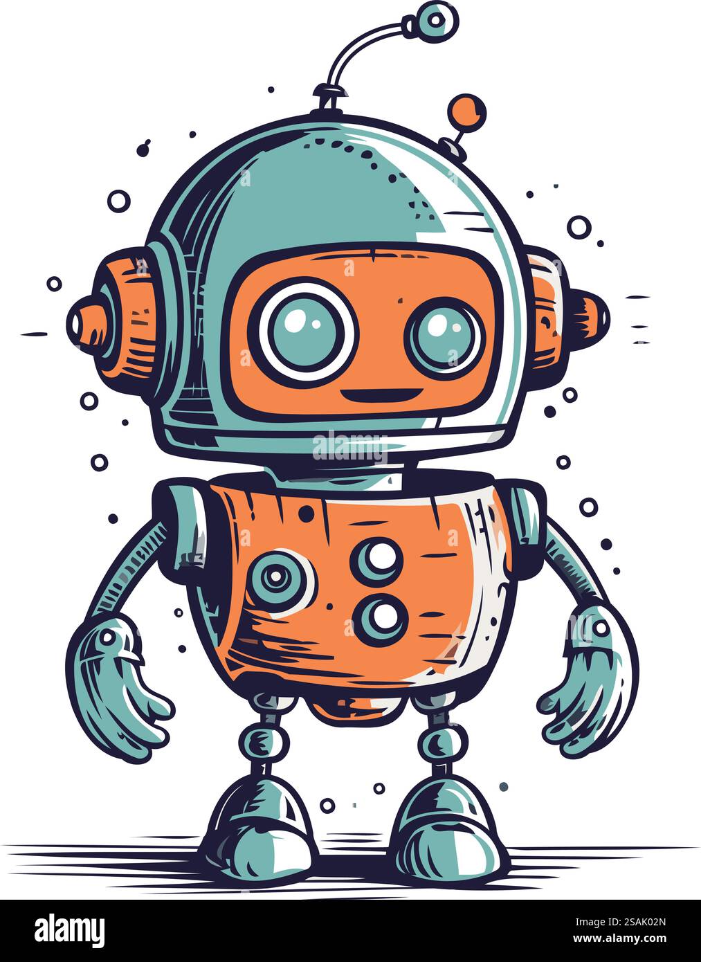 Niedlicher Karikaturroboter. Handgezeichnete Vektorillustration isoliert auf weißem Hintergrund. Stock Vektor