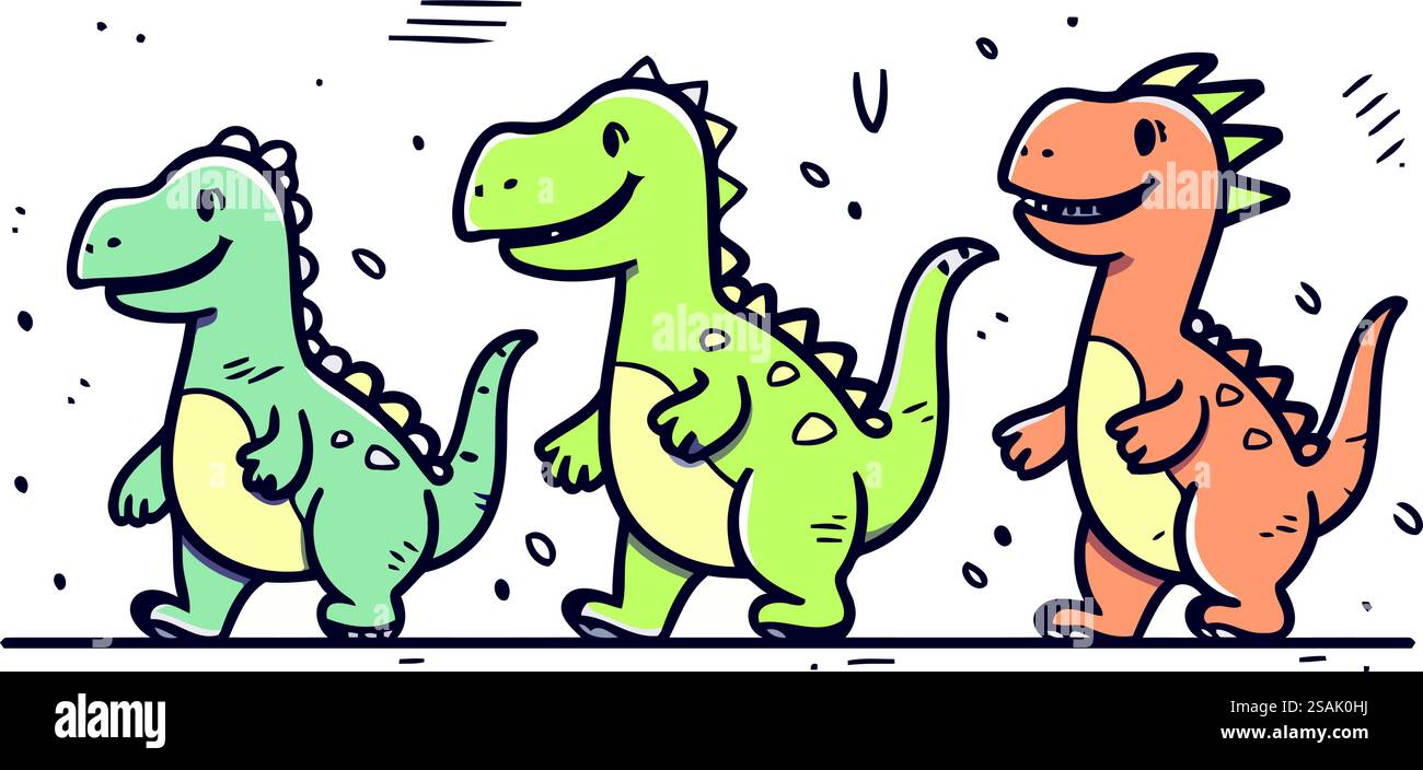 Niedliche Cartoon-Dinosaurier. Lustige Dinosaurier. Vektor-Illustration für Kinder. Stock Vektor