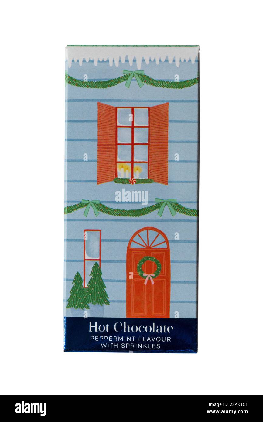 Hot Chocolate Collection isoliert auf weißem Hintergrund - Pfefferminzgeschmack mit Streuseln Stockfoto