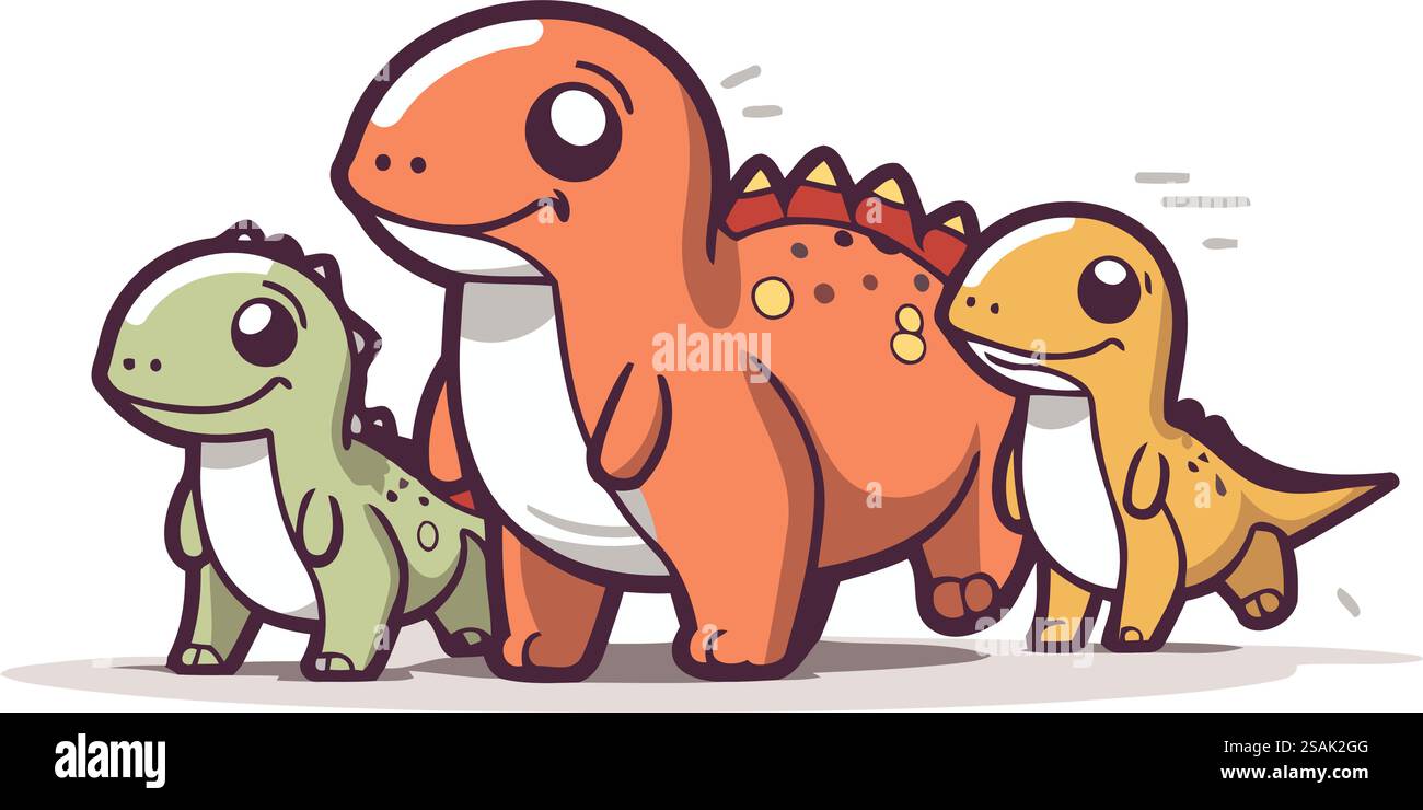 Nette Dinosaurier Familie Vektor Illustration. Dinosaurier-Zeichentrickfiguren. Stock Vektor