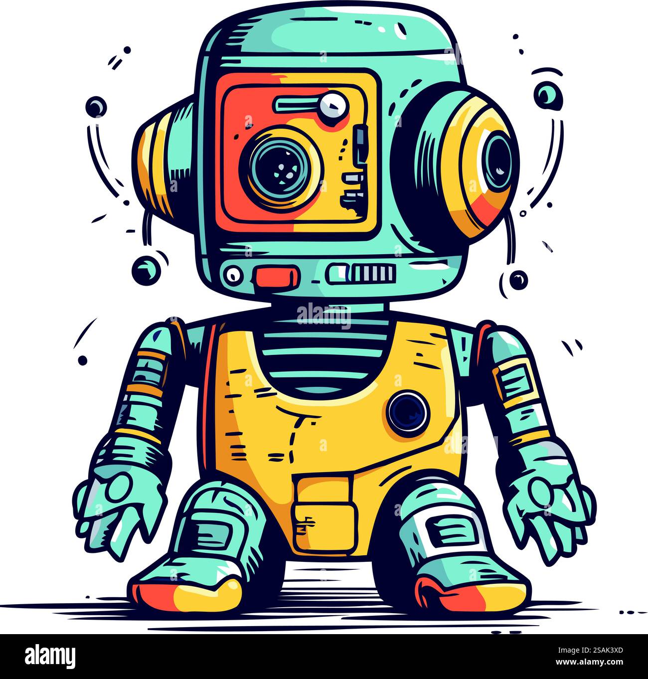 Retro-Roboter. Vektorabbildung. Isoliert auf weißem Hintergrund. Stock Vektor