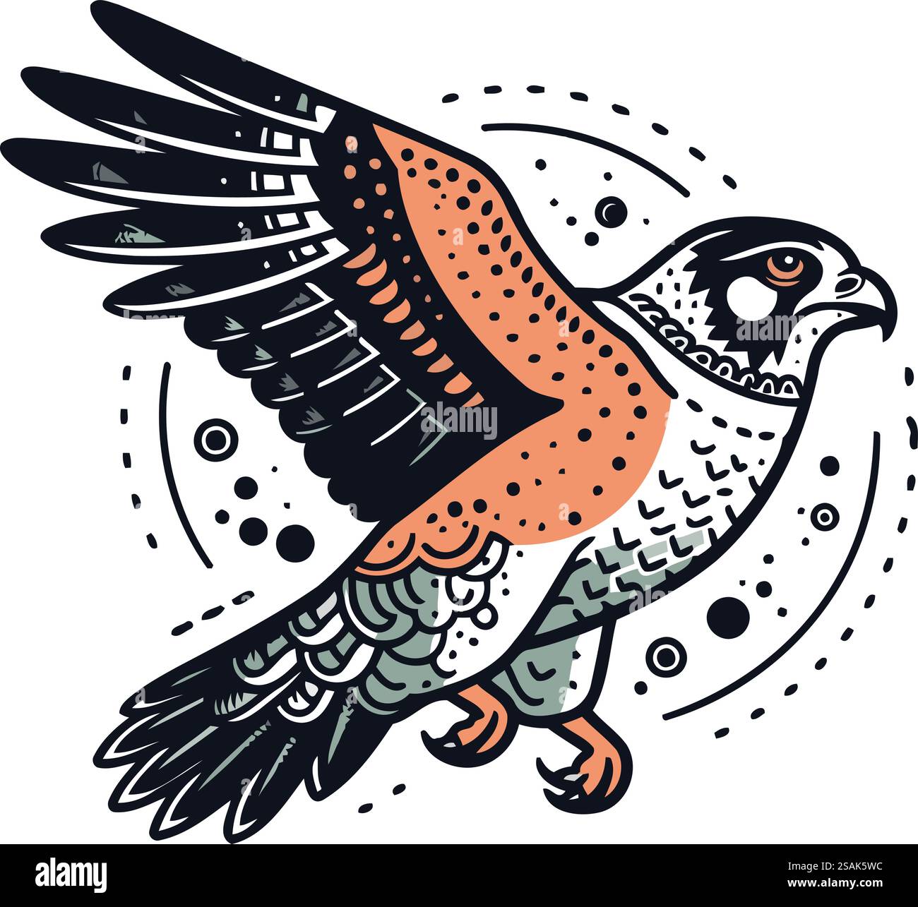 Handgezeichnete Vektorillustration eines Falken. Tattoodesign-Elemente. Stock Vektor