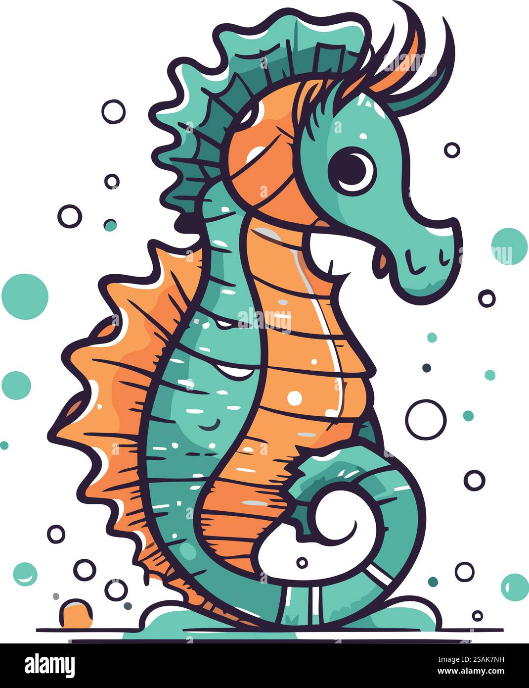 Seepferd. Meerestier. Vektorillustration im Doodle-Stil. Stock Vektor