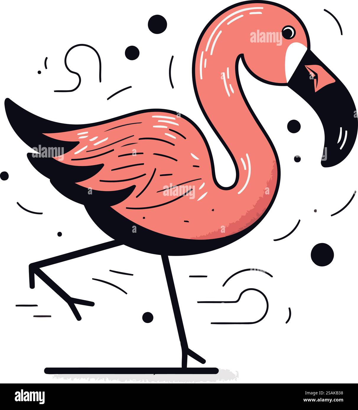 Flamingo Kritzelvektor Illustration. Handgezeichneter Flamingo. Stock Vektor