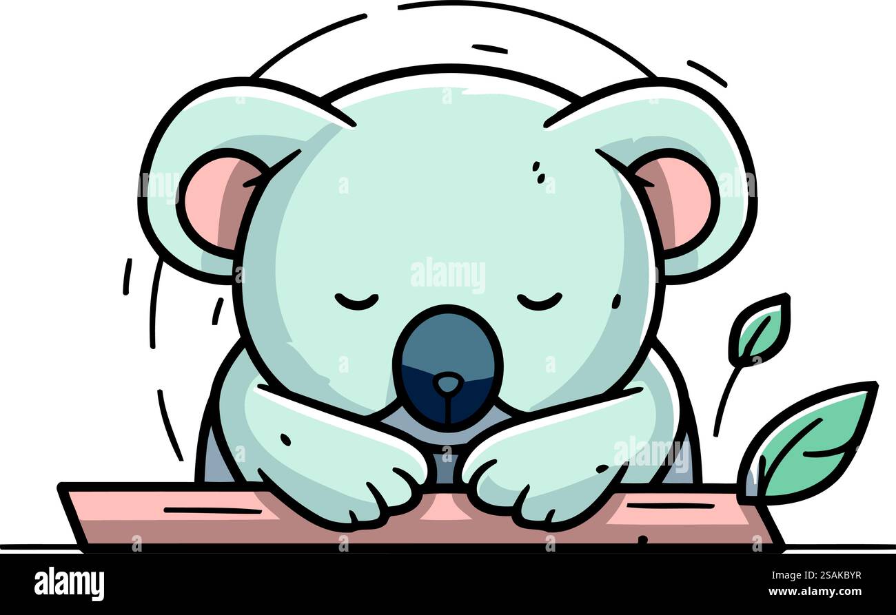 Niedlicher Koala, der auf dem Holztisch schläft. Vektorabbildung. Stock Vektor