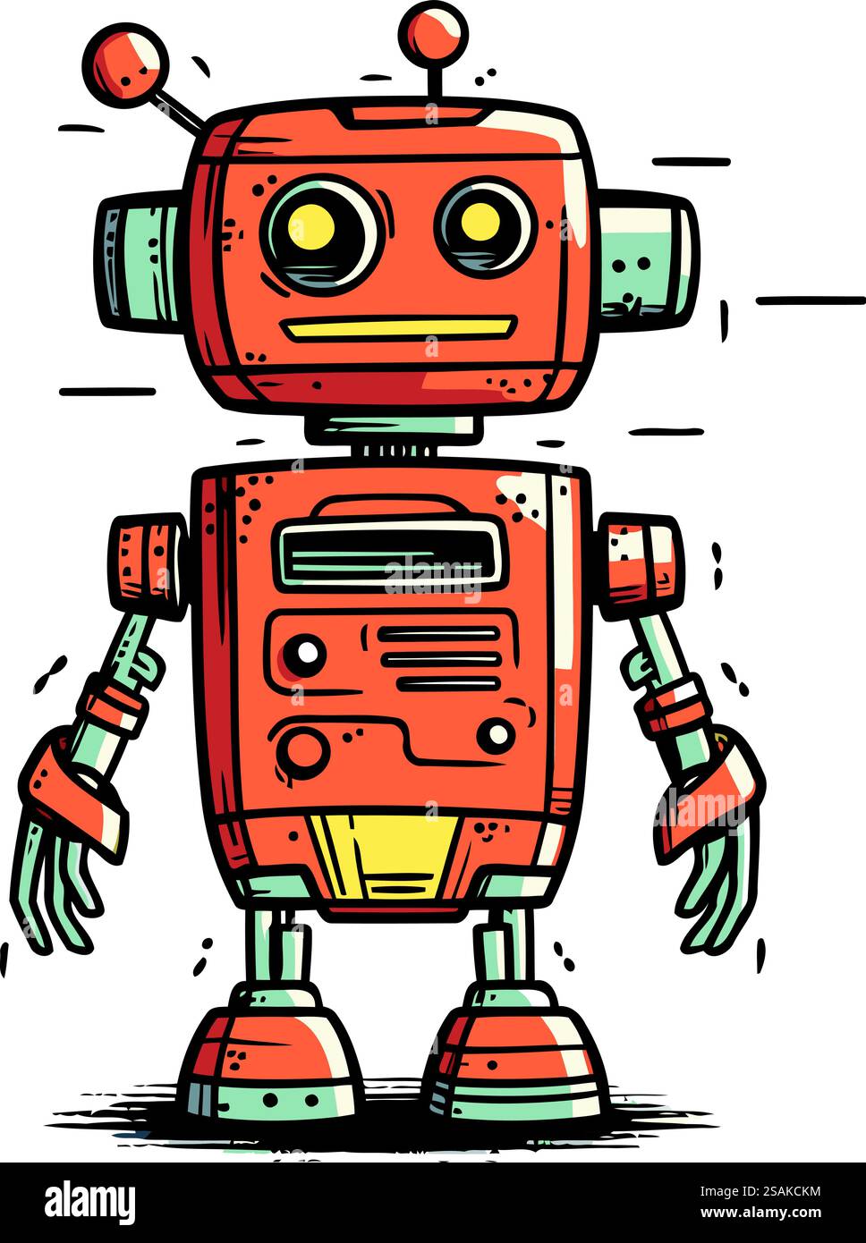 Retro-Roboter. Niedlicher handgezeichneter Cartoon-Roboter. Vektorabbildung. Stock Vektor