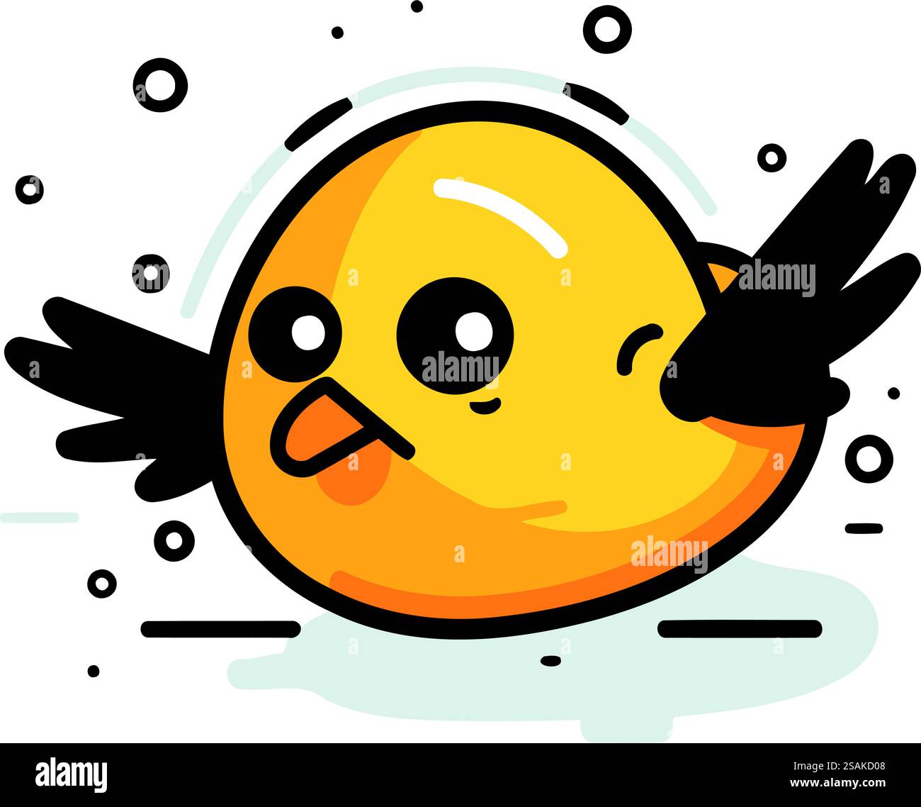 Süßer gelber Vogel mit Flügeln. Vektorabbildung. Isoliert auf weißem Hintergrund. Stock Vektor