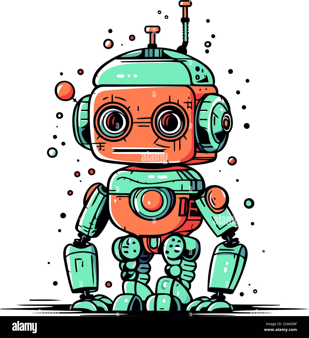 Niedlicher Roboter. Hand gezeichnete Vektor-Illustration im Comic-Stil. Stock Vektor