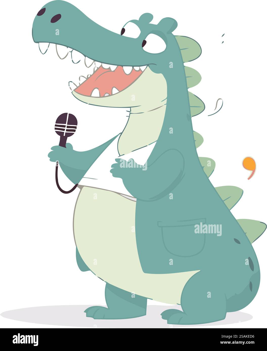 Niedliches Krokodil, das ein Lied mit Mikrofon singt. Vektorabbildung. Stock Vektor