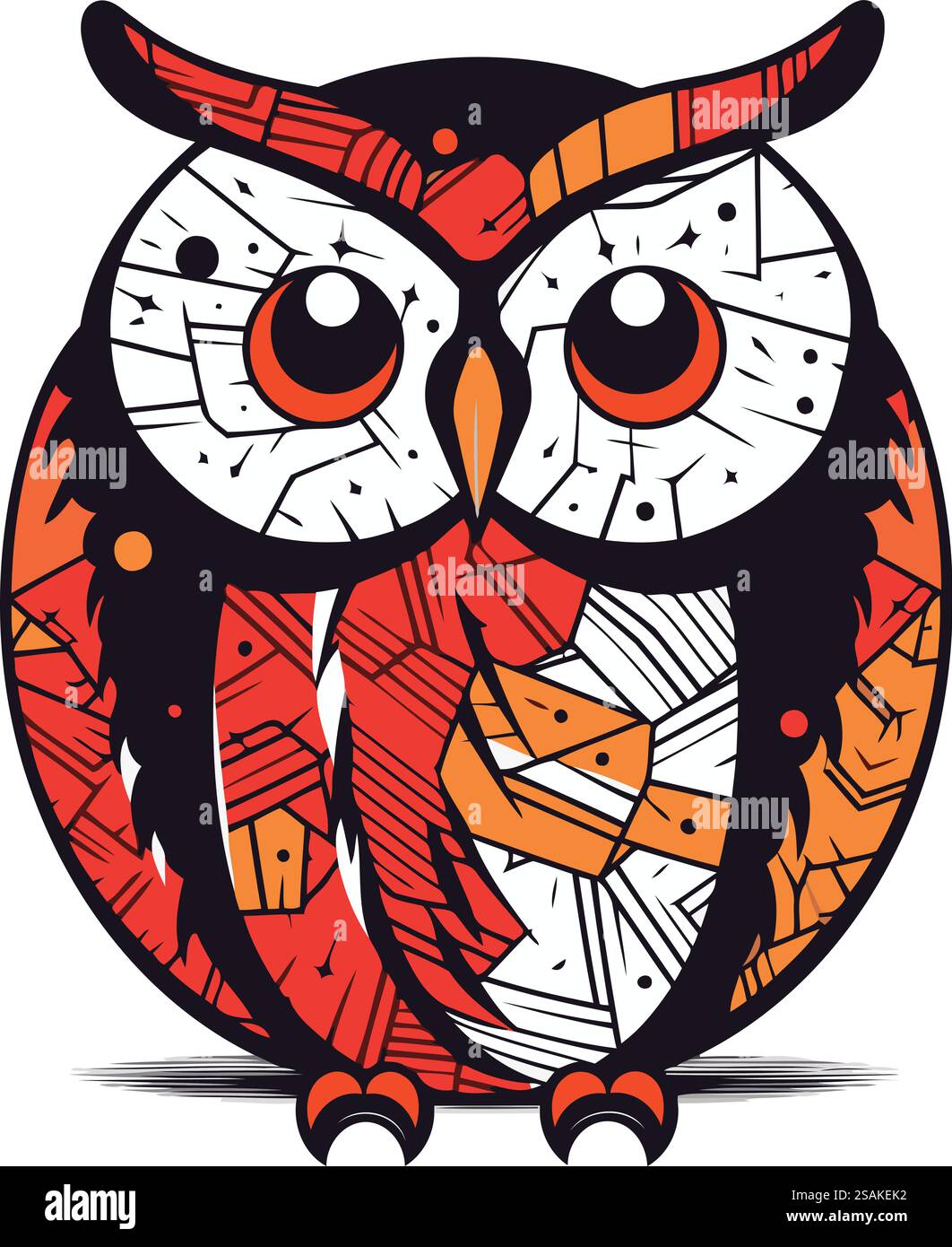 Eule mit großen Augen. Vektorabbildung in abgewickelter Form. Stock Vektor
