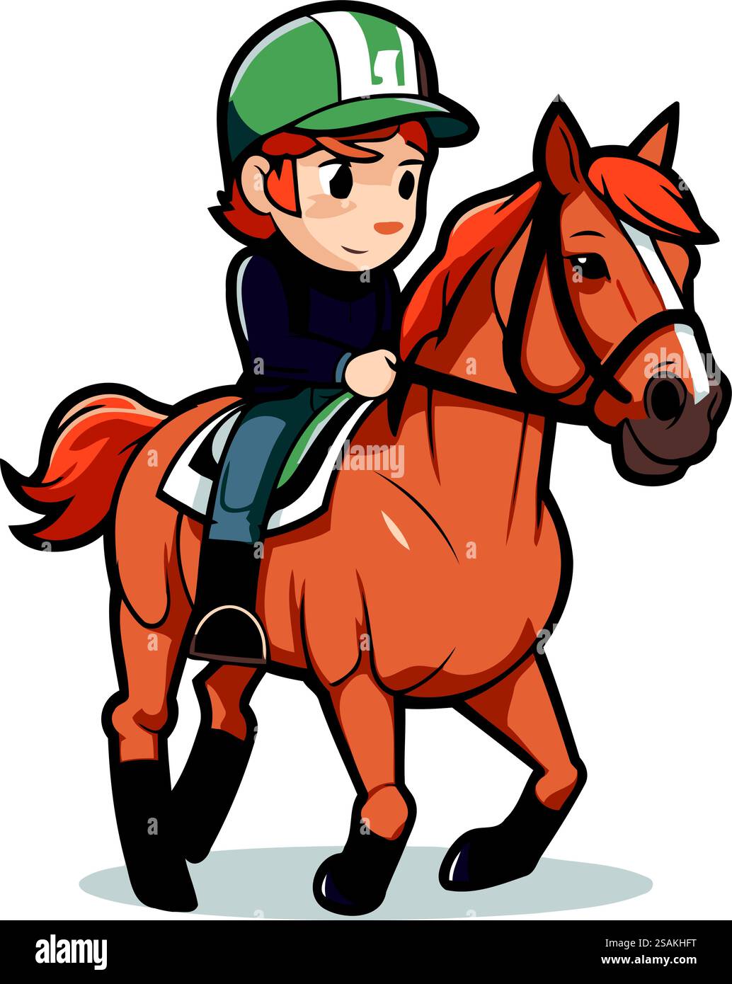 Reitschuljunge. Karikaturvektor-Illustration isoliert auf weißem Hintergrund Stock Vektor