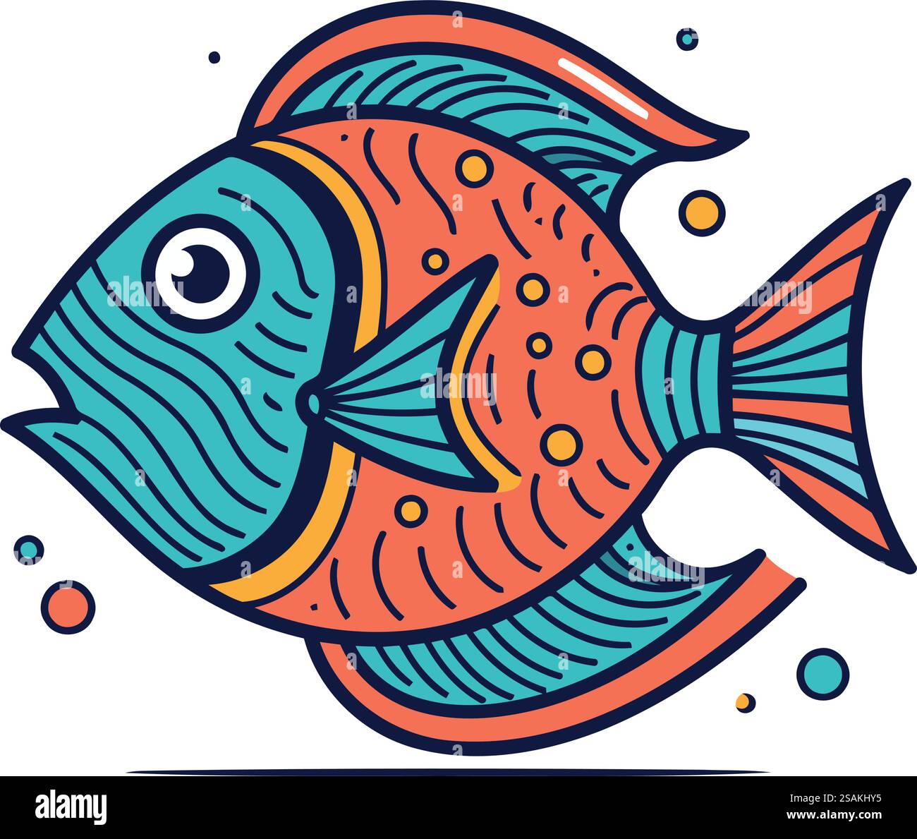 Bunte Fische auf weißem Hintergrund. Vektorabbildung in abgewickelter Form. Stock Vektor