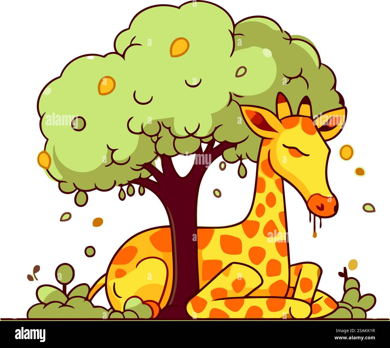 Giraffe unter dem Baum. Vektorillustration im Cartoon-Stil. Stock Vektor