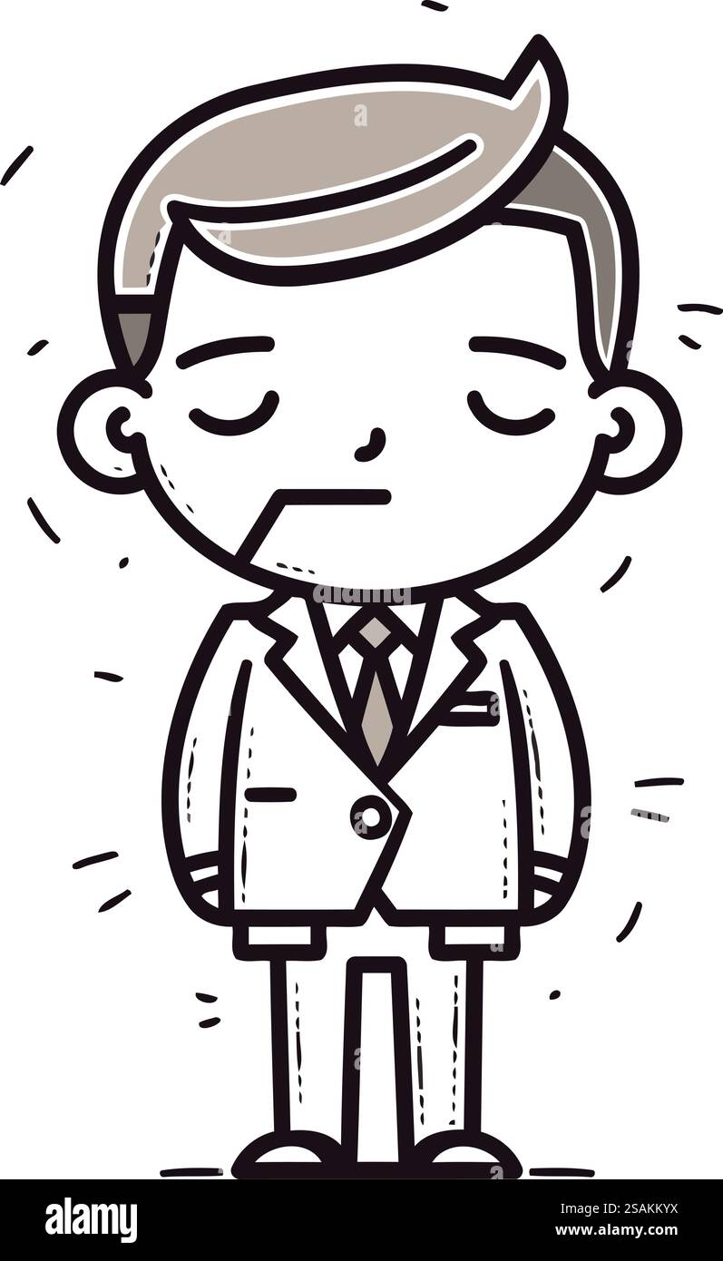 Denkender Geschäftsmann-Cartoon-Kritzelvektor-Symbol. Zeichnung Skizze Abbildung Hand gezeichnete Linie. Stock Vektor