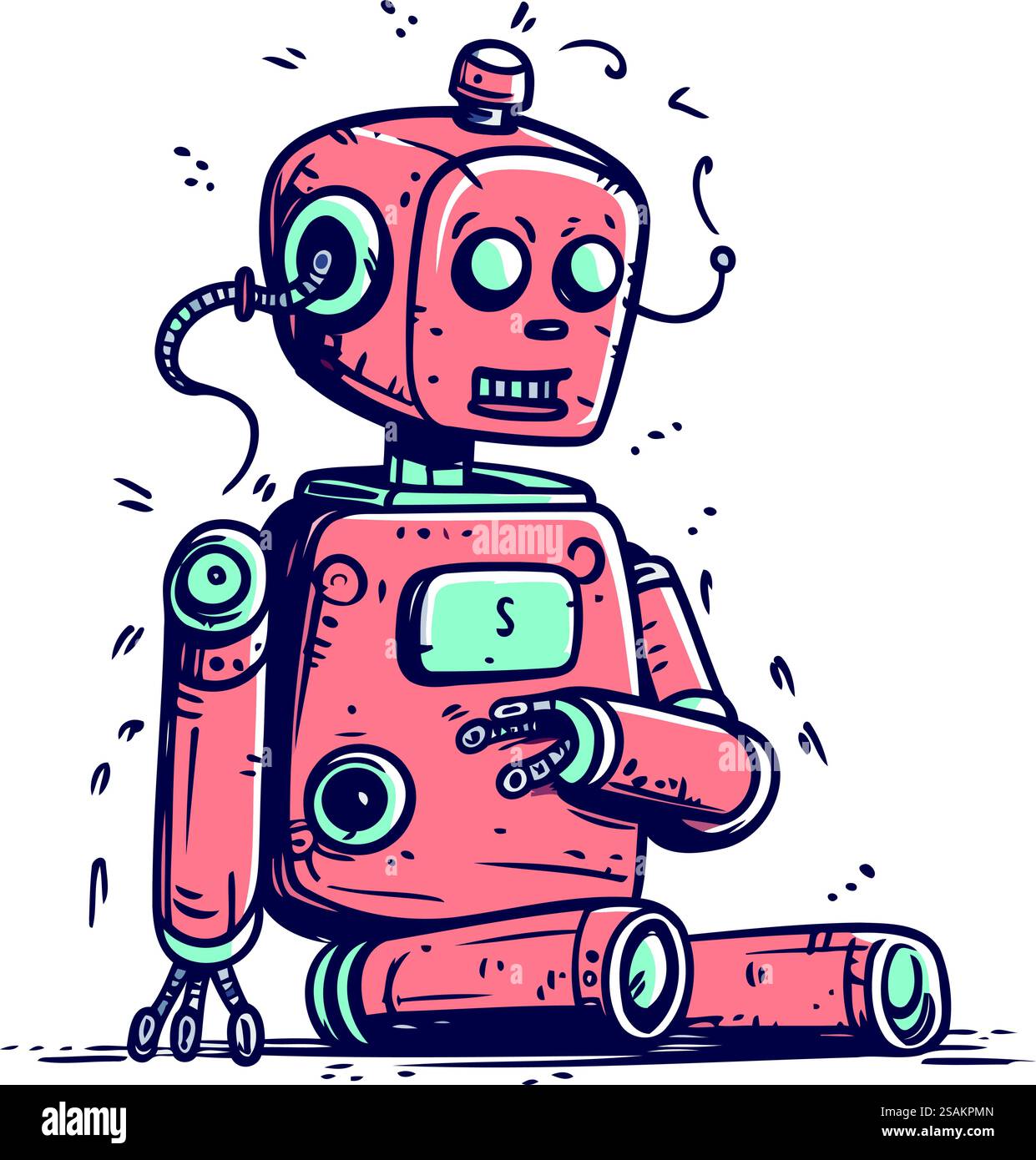 Niedlicher Karikaturroboter. Handgezeichnete Vektordarstellung eines Roboters. Stock Vektor