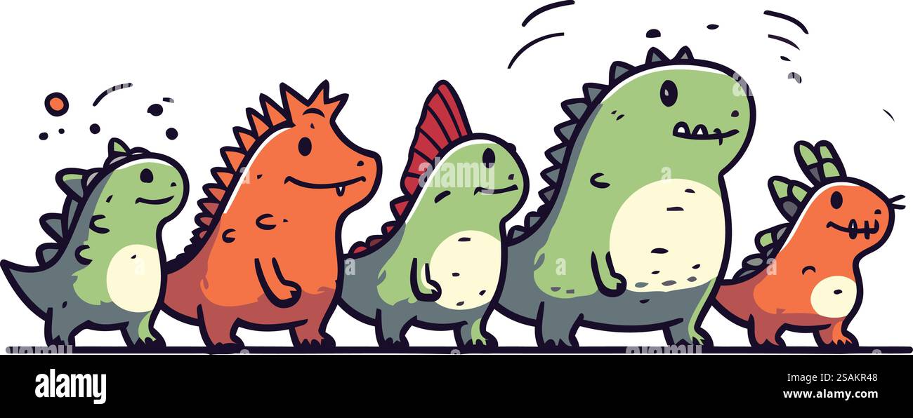 Süße Dinosaurier. Vektor-Illustration im Doodle-Cartoon-Stil. Stock Vektor
