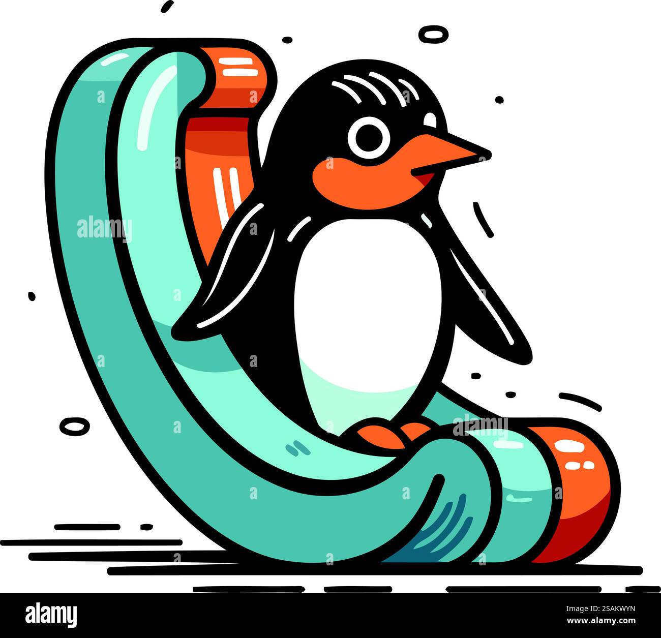 Niedlicher Pinguin im Swimmingpool. Isolierte Vektordarstellung. Stock Vektor