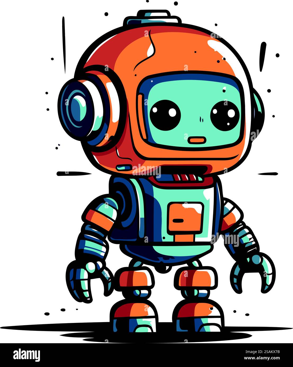 Niedlicher Karikaturroboter. Vektorabbildung. Isoliert auf weißem Hintergrund. Stock Vektor