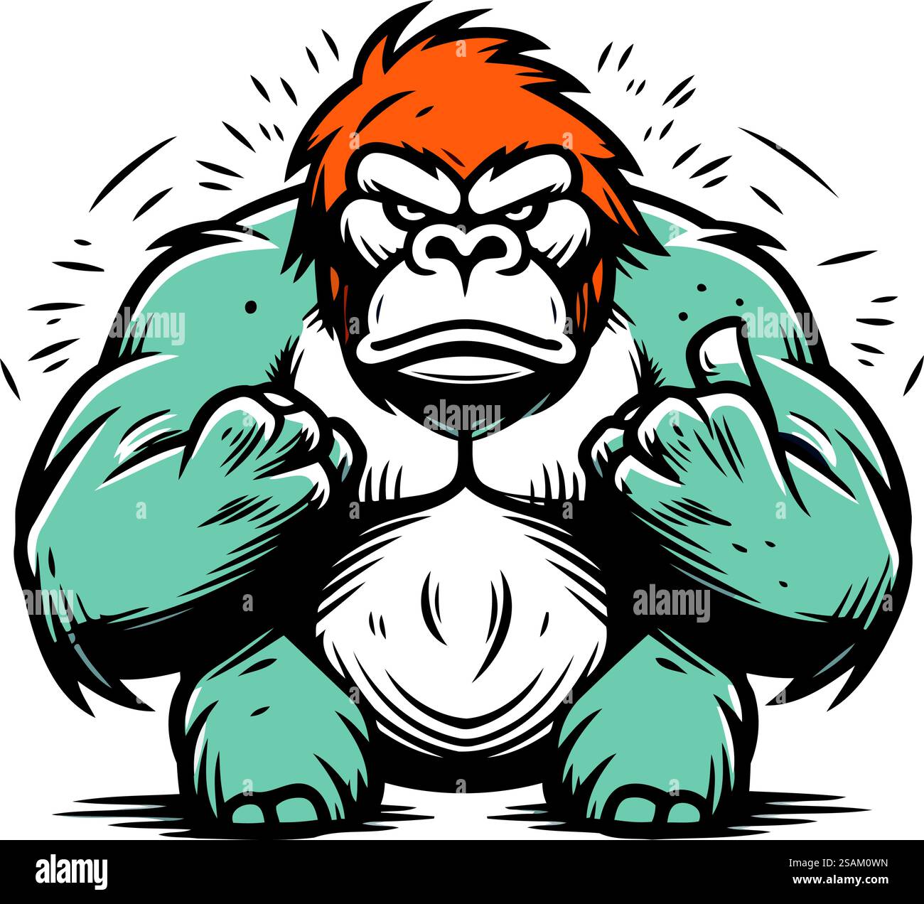 Gorilla mit erhobenen Händen Vektor-Illustration. t-Shirt-Design Stock Vektor