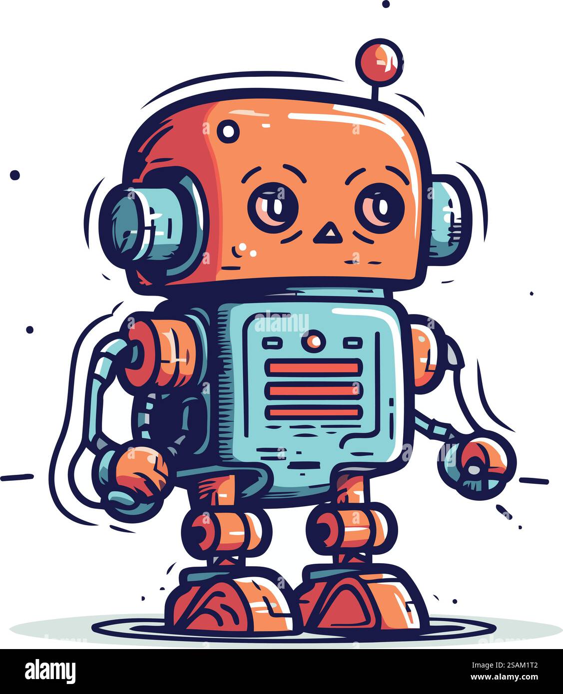 Niedlicher Roboter. Handgezeichnete Vektorgrafik. Zeichentrickstil. Isoliert auf weißem Hintergrund. Stock Vektor