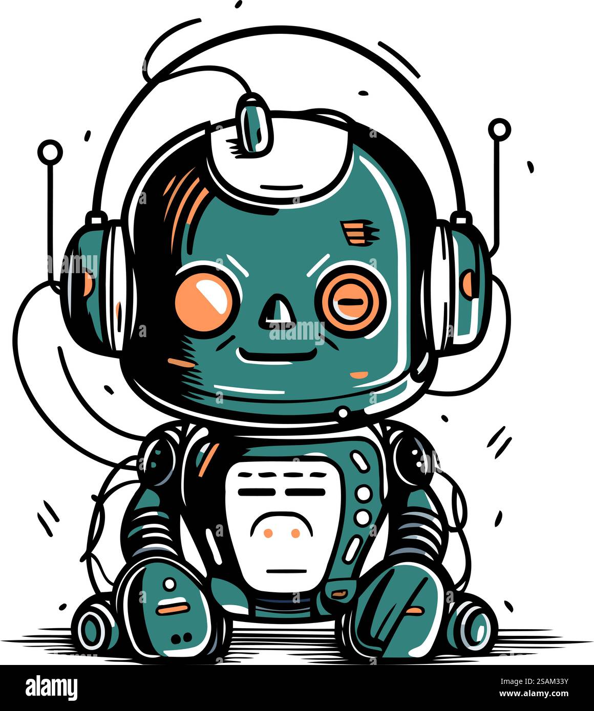 Cartoon-Roboter mit Kopfhörern. Vektor-Illustration eines Cartoon-Roboters. Stock Vektor