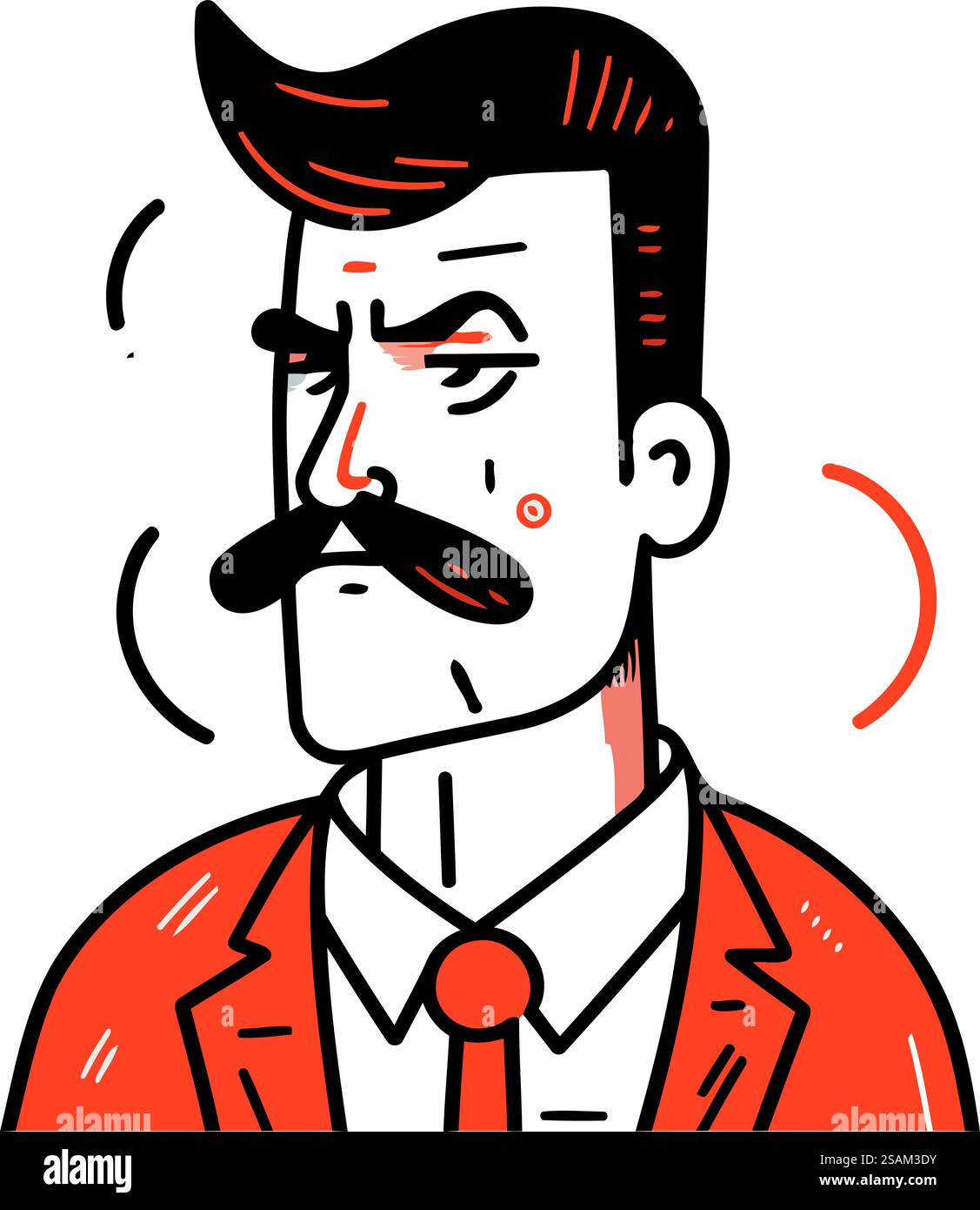 Lustiger Mann mit Schnurrbart. Vektorillustration im Doodle-Stil Stock Vektor