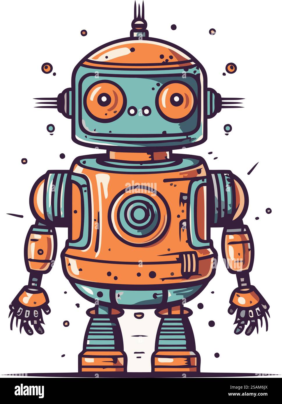 Roboter Hand gezeichnete Vektorillustration. Niedliche Cartoon-Roboterfigur. Stock Vektor