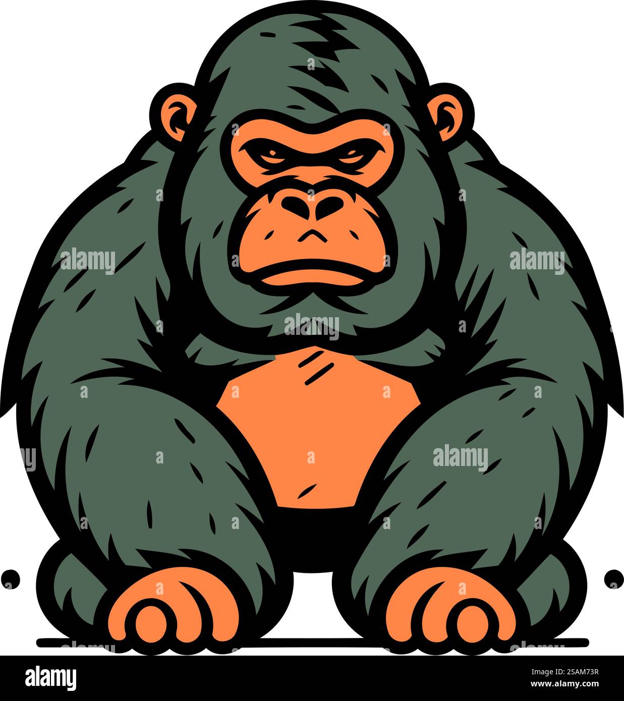 Vektorillustration eines Gorillas, der auf isoliertem weißem Hintergrund sitzt und zur Seite schaut. Stock Vektor
