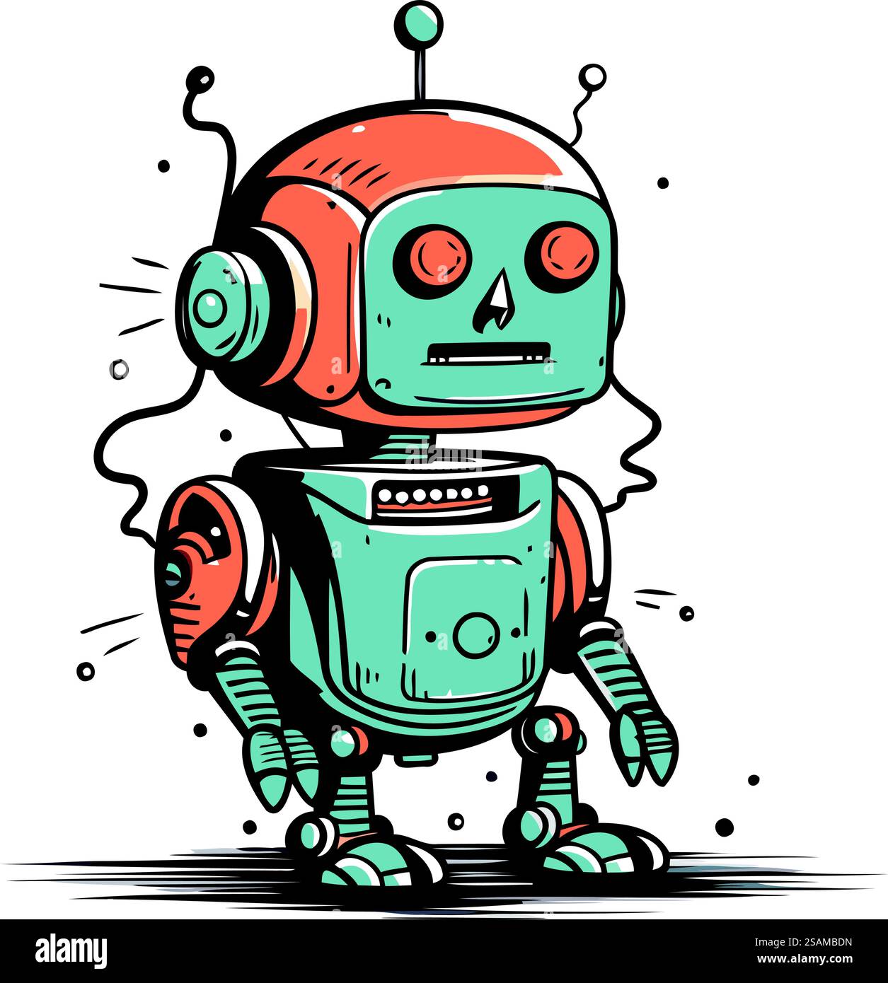 Nette Roboter Hand gezeichnete Vektor-Illustration. Cartoon-Kritzelroboter. Stock Vektor